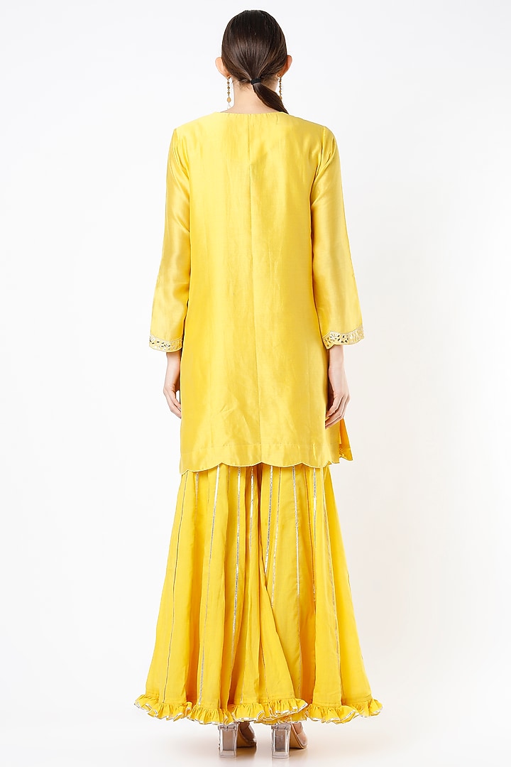 Yellow Embroidered Wedding Sharara Set by Pink City By Sarika at Pernia's Pop Up Shop