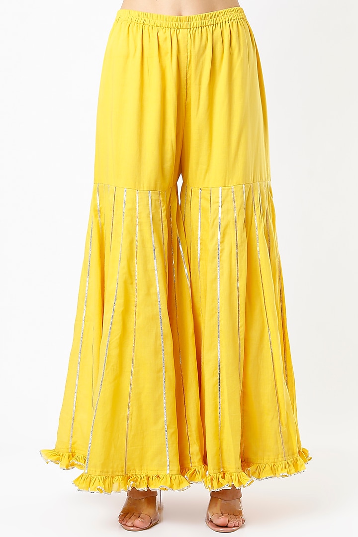 Yellow Embroidered Wedding Sharara Set by Pink City By Sarika at Pernia's Pop Up Shop
