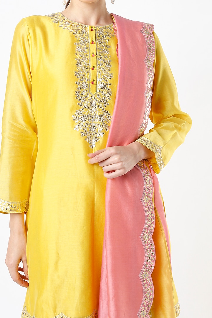 Yellow Embroidered Wedding Sharara Set by Pink City By Sarika at Pernia's Pop Up Shop