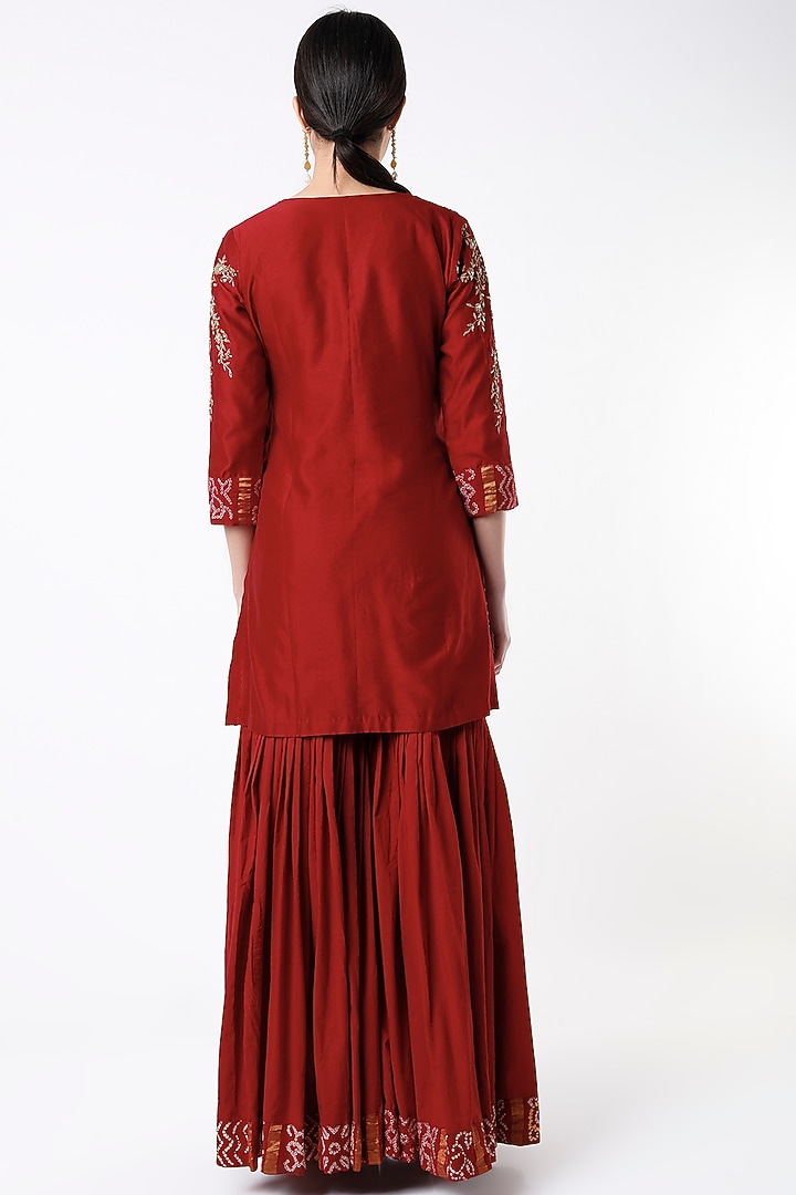 Burnt Red Silk Chanderi & Cotton Gharara Set by Pink City By Sarika at Pernia's Pop Up Shop