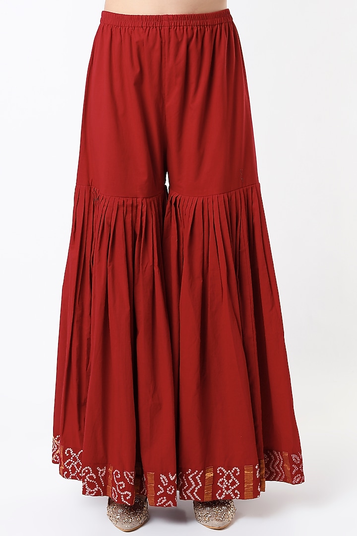 Burnt Red Silk Chanderi & Cotton Gharara Set by Pink City By Sarika at Pernia's Pop Up Shop