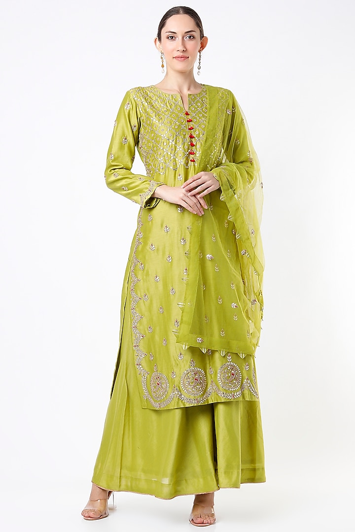 Lime Green Embroidered Sharara Set by Pink City By Sarika