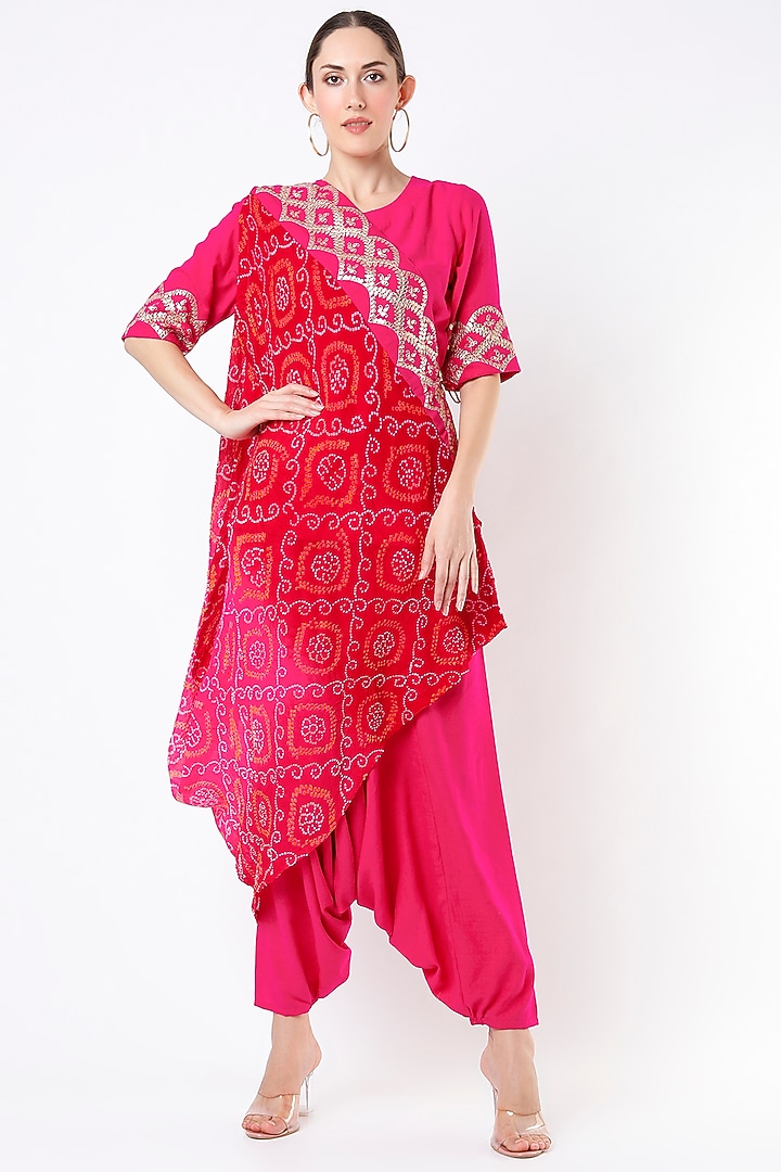 Fuchsia Silk Linen Matka Dhoti Set by Pink City By Sarika at Pernia's Pop Up Shop