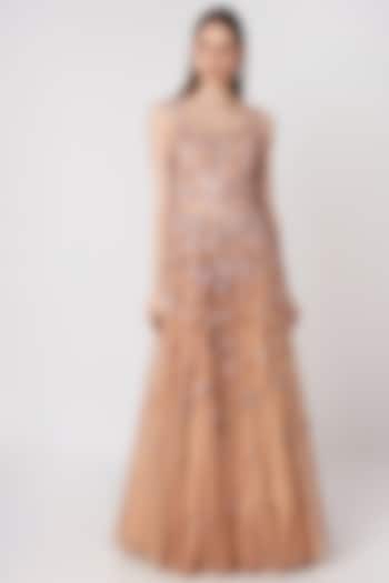 Old Rose Pink Embroidered Wedding Gown by Priya Chhabria at Pernia's Pop Up Shop