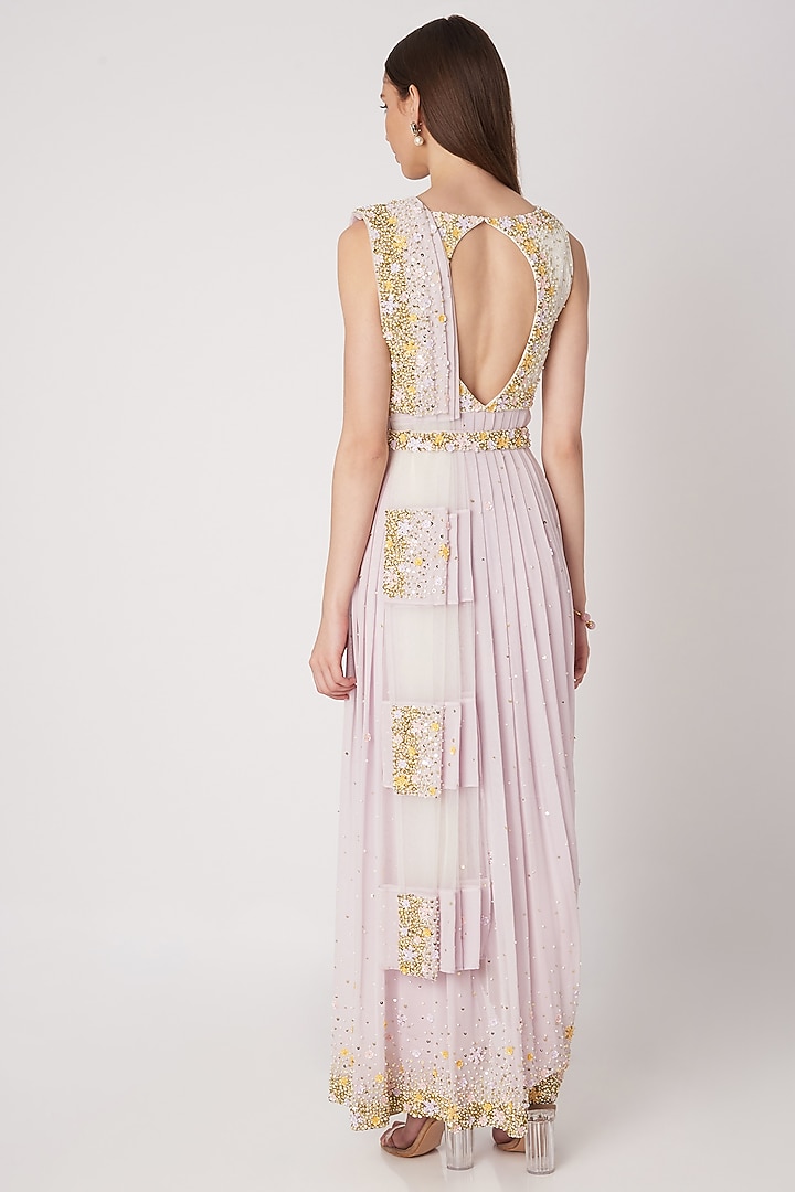 Mauve Sequins Embroidered Pant Wedding Saree With Belt by Priya Chhabria at Pernia's Pop Up Shop