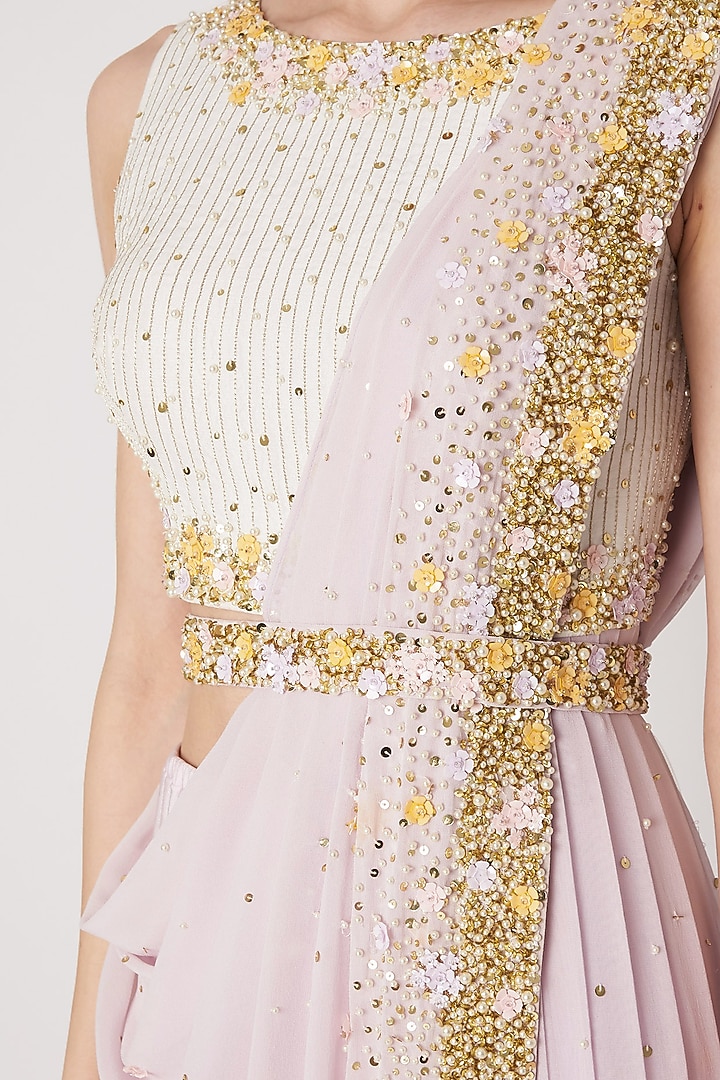 Mauve Sequins Embroidered Pant Wedding Saree With Belt by Priya Chhabria at Pernia's Pop Up Shop