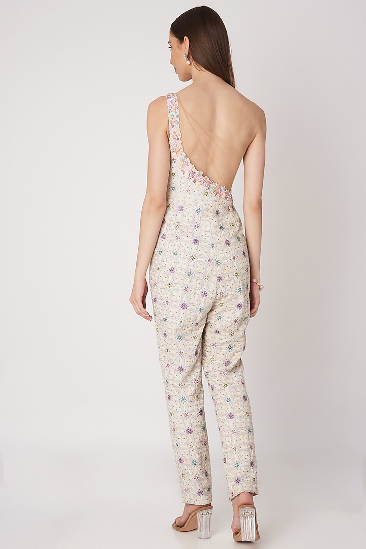 White Chikankari Embroidered Jumpsuit by Priya Chhabria at Pernia's Pop Up Shop