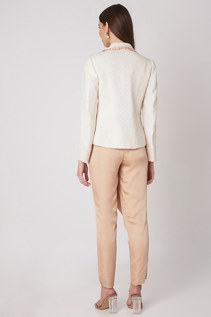 White Chikankari Embroidered Jacket by Priya Chhabria at Pernia's Pop Up Shop