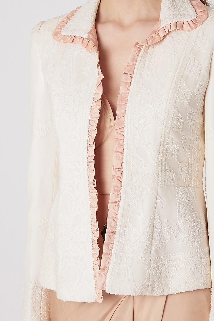 White Chikankari Embroidered Jacket by Priya Chhabria at Pernia's Pop Up Shop