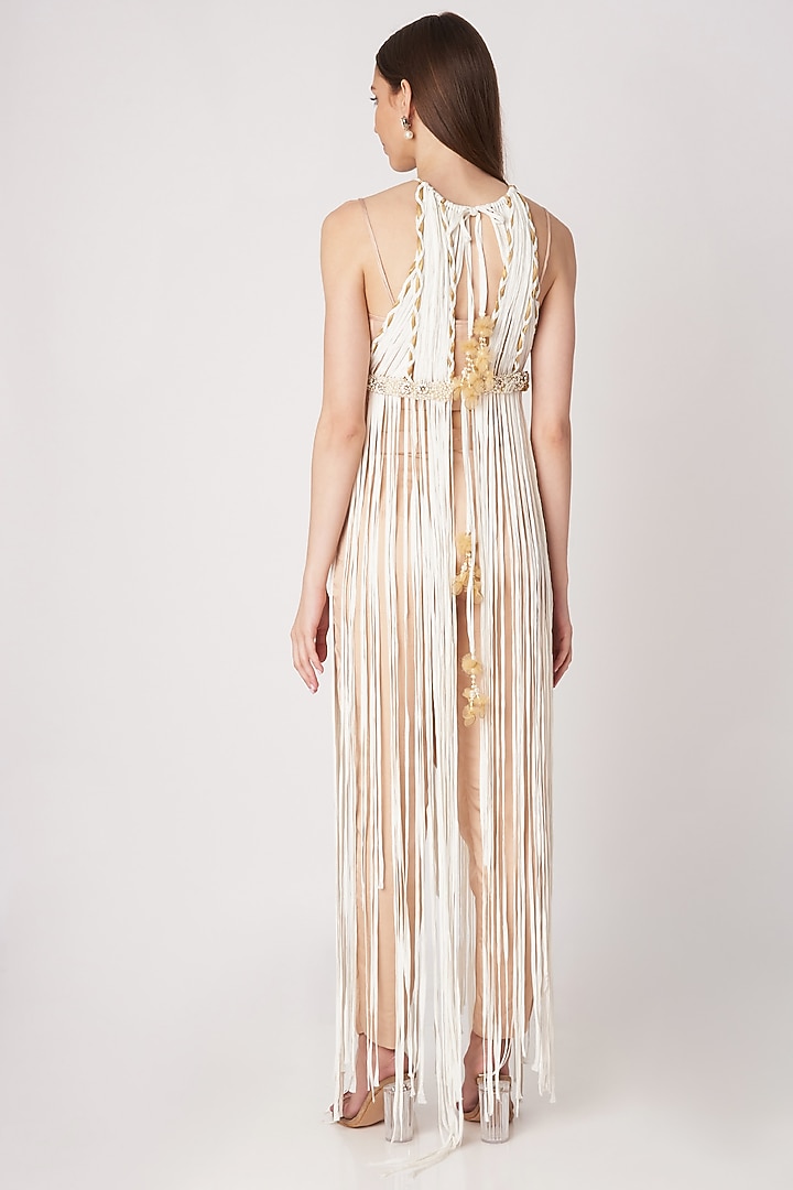White Embroidered & Fringed Tunic by Priya Chhabria at Pernia's Pop Up Shop