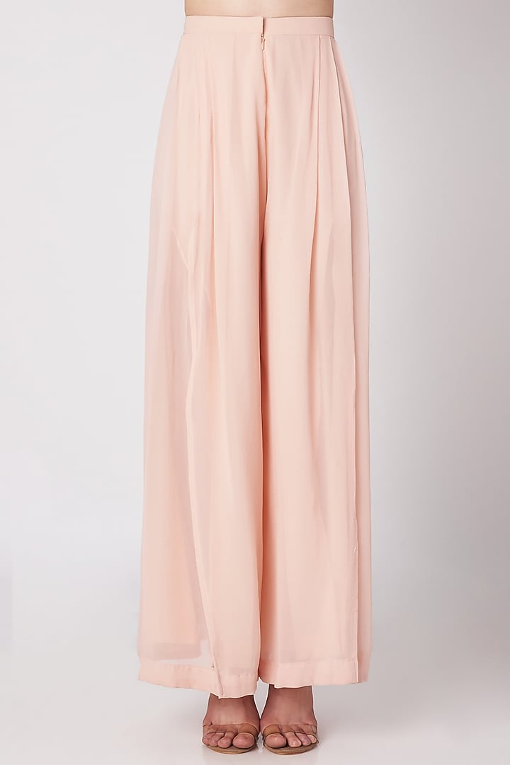 Powder Blue Embroidered Crop Top With Blush Pink Palazzo Pants by Priya Chhabria at Pernia's Pop Up Shop