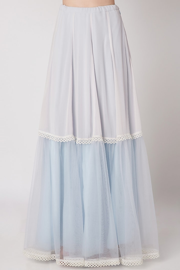 Powder Blue Embroidered Crop Top With Skirt by Priya Chhabria at Pernia's Pop Up Shop