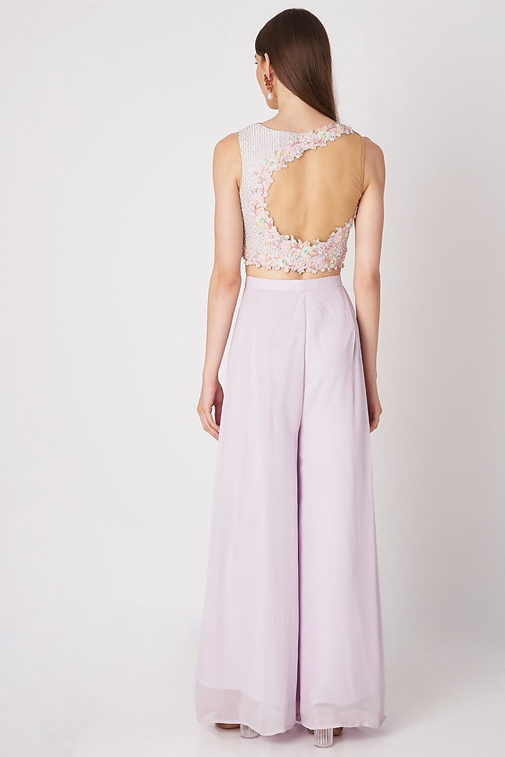 Purple Embroidered Crop Top Set by Priya Chhabria at Pernia's Pop Up Shop