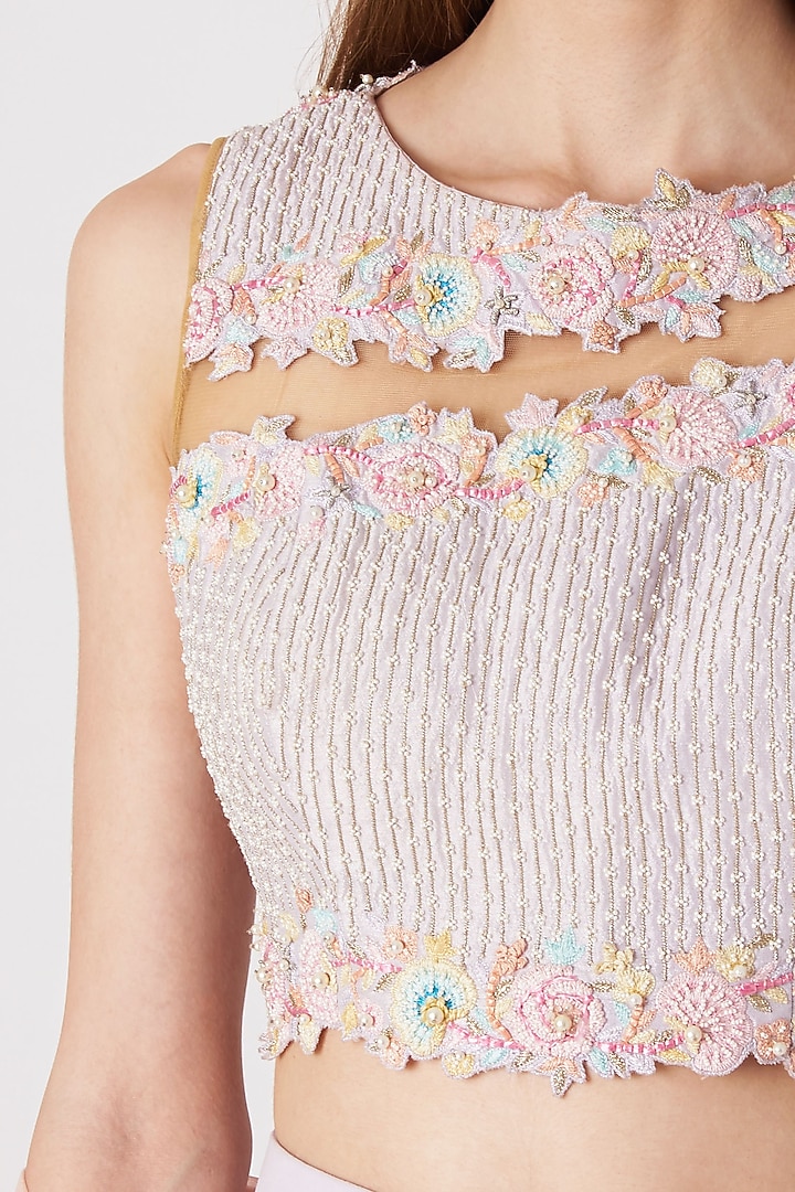 Purple Embroidered Crop Top Set by Priya Chhabria at Pernia's Pop Up Shop