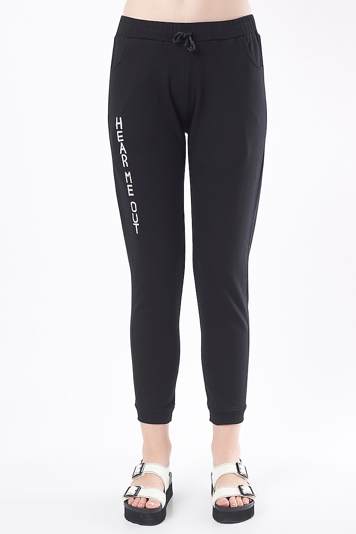 Black Jersey Track Pants by Pocket Stories at Pernia's Pop Up Shop