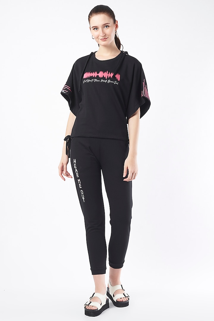 Black Jersey Embroidered T-shirt by Pocket Stories