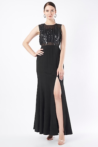 Black Organza & Crepe Gown by Pocket Stories