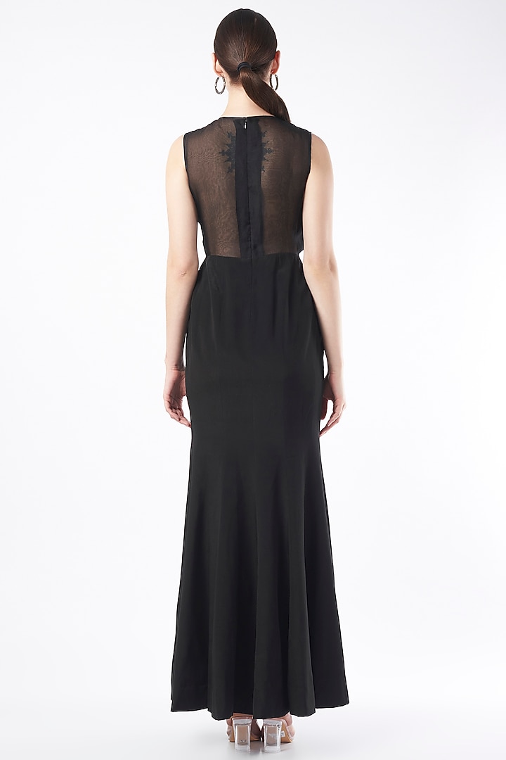 Black Organza & Crepe Party Wear Gown by Pocket Stories at Pernia's Pop Up Shop