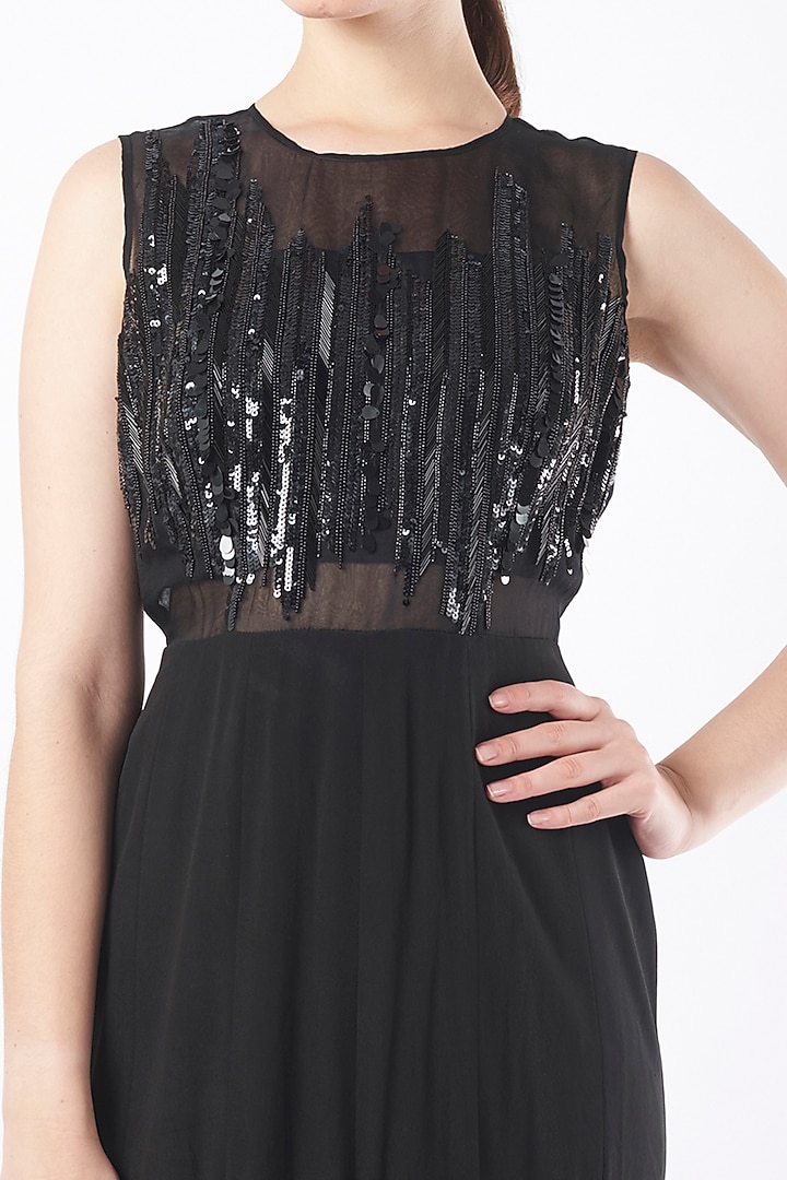Black Organza & Crepe Party Wear Gown by Pocket Stories at Pernia's Pop Up Shop