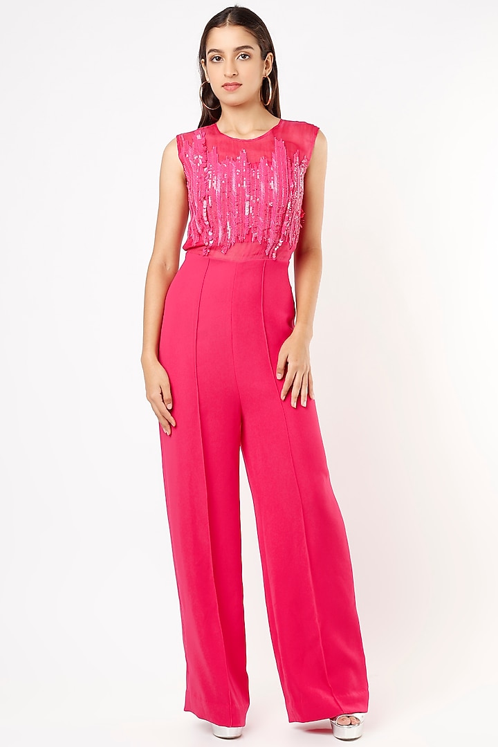 Fuchsia Embroidered Jumpsuit by Pocket Stories