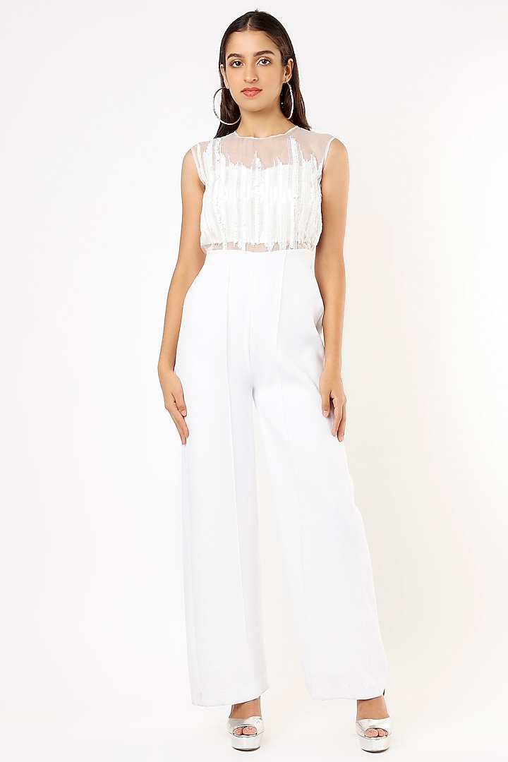 White Embroidered Jumpsuit by Pocket Stories