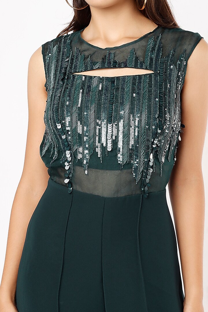 Dark Navy Blue Sequins Embroidered Jumpsuit by Pocket Stories at Pernia's Pop Up Shop