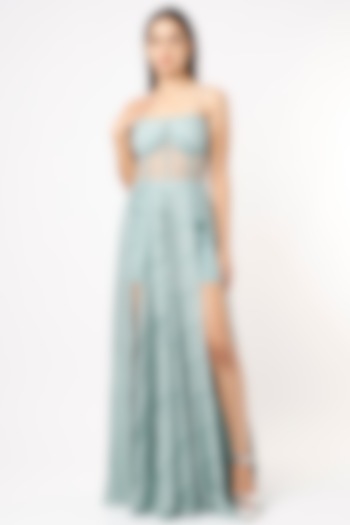 Sky Blue Textured Mesh Gown  by Pocket Stories