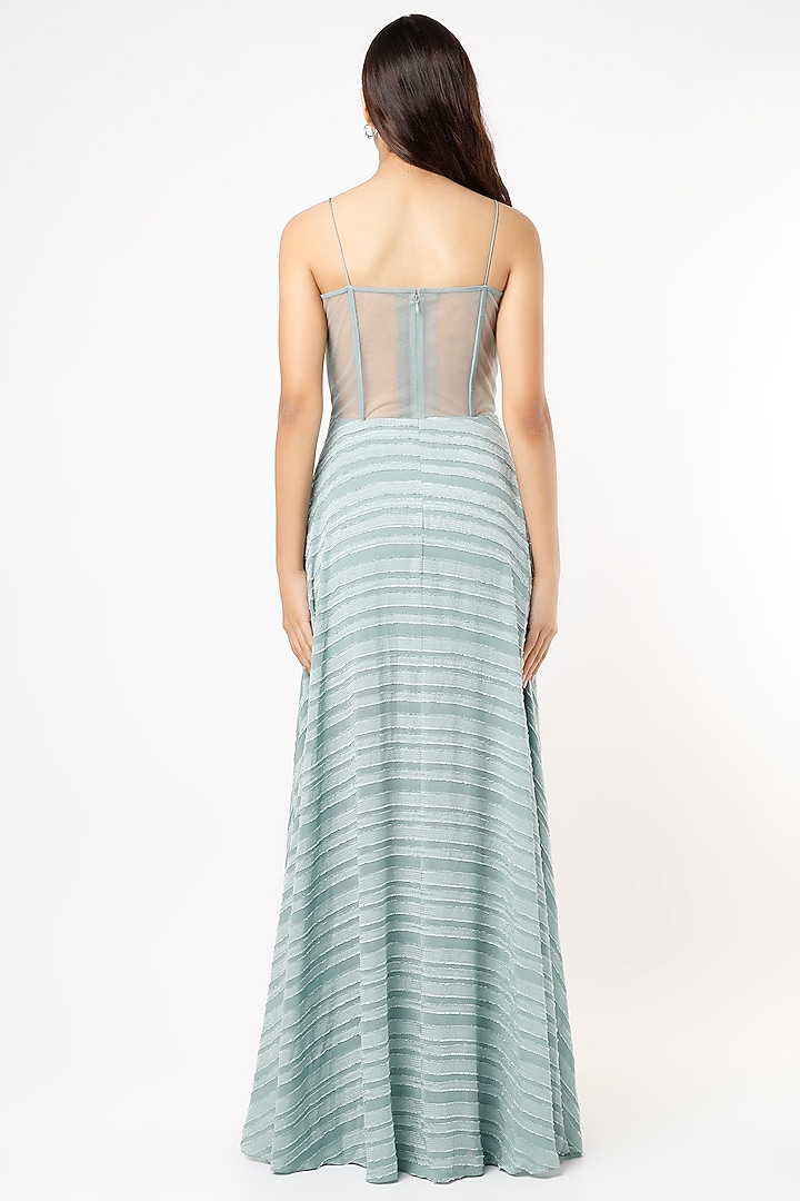 Sky Blue Textured Mesh Gown by Pocket Stories at Pernia's Pop Up Shop