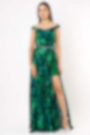 Emerald Green Off-Shoulder Detachable Gown With Belt by Pocket Stories