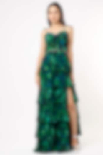 Emerald Green Detachable Gown With Digital Print by Pocket Stories