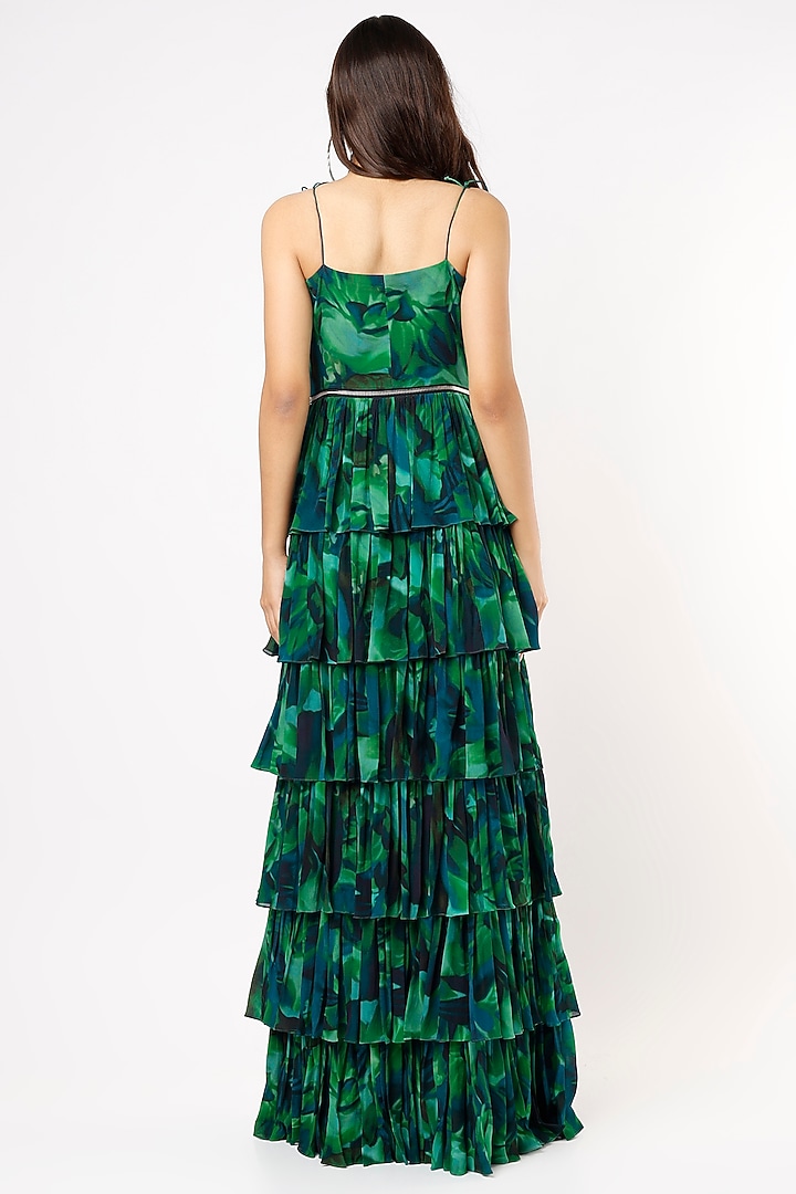 Emerald Green Detachable Gown With Digital Print by Pocket Stories at Pernia's Pop Up Shop