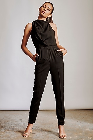 Black Honeycomb Mesh Jumpsuit by Pocket Stories