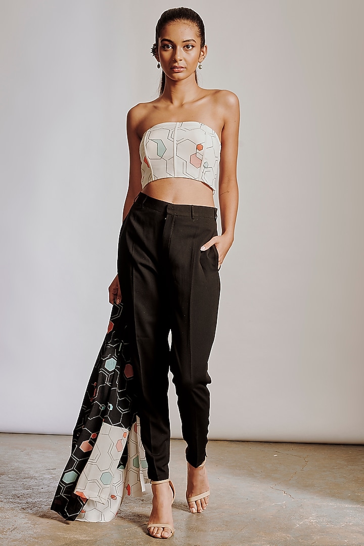 Black Honeycomb & Printed Crepe Blazer Set by Pocket Stories at Pernia's Pop Up Shop