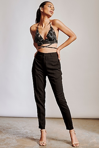 Black Printed Crepe Bralette by Pocket Stories