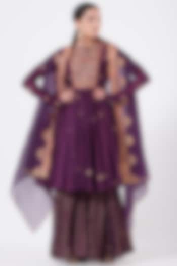 Purple Brocade Sharara Set by Petticoat Lane