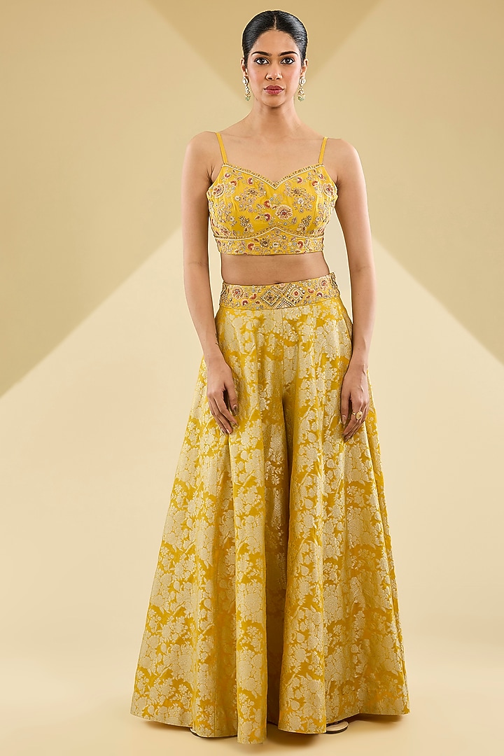 Yellow Shimmer Brocade Jacket Set by Petticoat Lane at Pernia's Pop Up Shop