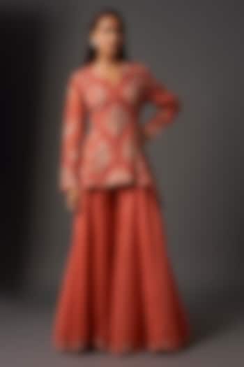 Saffron Shimmer Organza Sharara Set by Petticoat Lane at Pernia's Pop Up Shop
