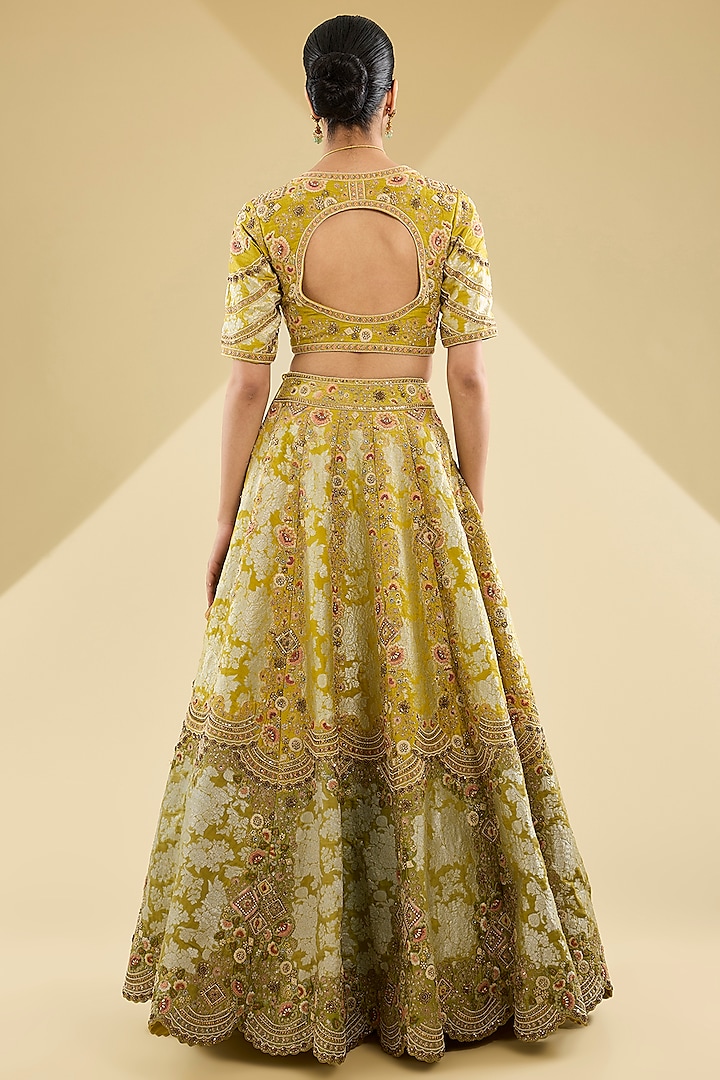 Lime Green Shimmer Brocade Bridal Lehenga Set by Petticoat Lane at Pernia's Pop Up Shop