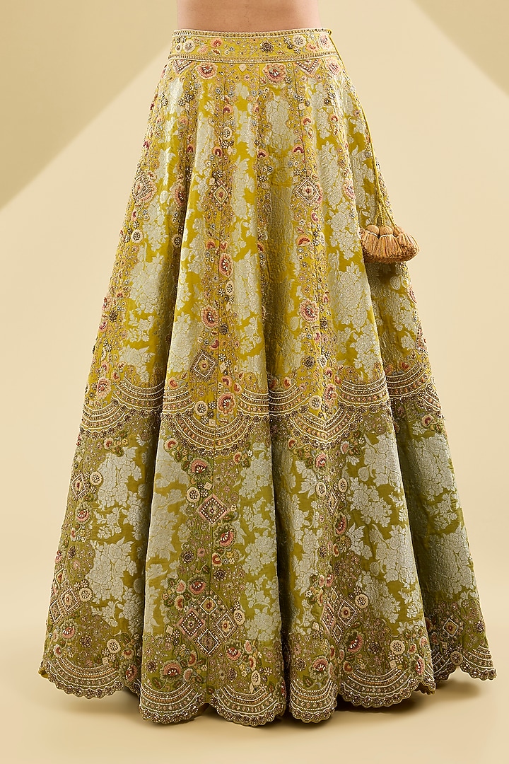 Lime Green Shimmer Brocade Bridal Lehenga Set by Petticoat Lane at Pernia's Pop Up Shop