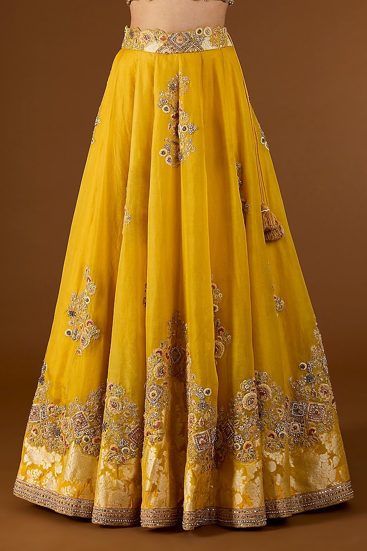 Yellow Shimmer Brocade Organza Bridal Lehenga Set by Petticoat Lane at Pernia's Pop Up Shop