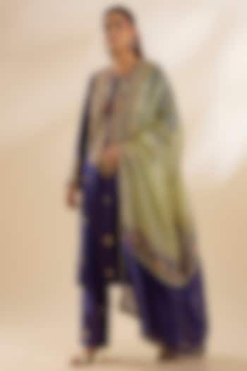 Purple Shimmer Brocade Chanderi Embroidered Kurta Set by Petticoat Lane at Pernia's Pop Up Shop