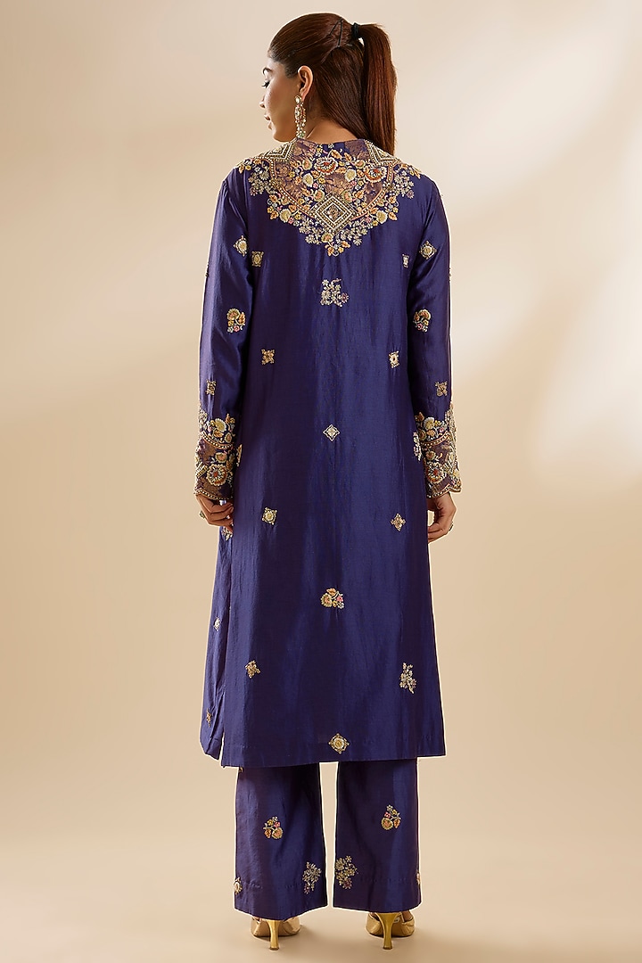 Purple Shimmer Brocade Chanderi Embroidered Kurta Set by Petticoat Lane at Pernia's Pop Up Shop