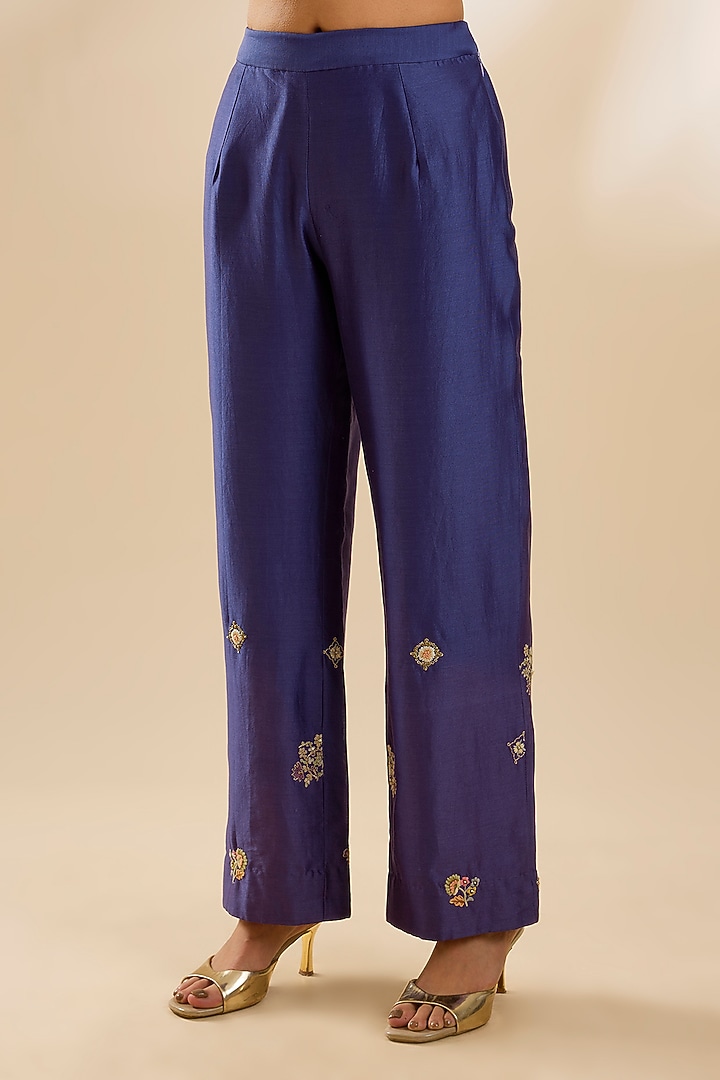 Purple Shimmer Brocade Chanderi Embroidered Kurta Set by Petticoat Lane at Pernia's Pop Up Shop