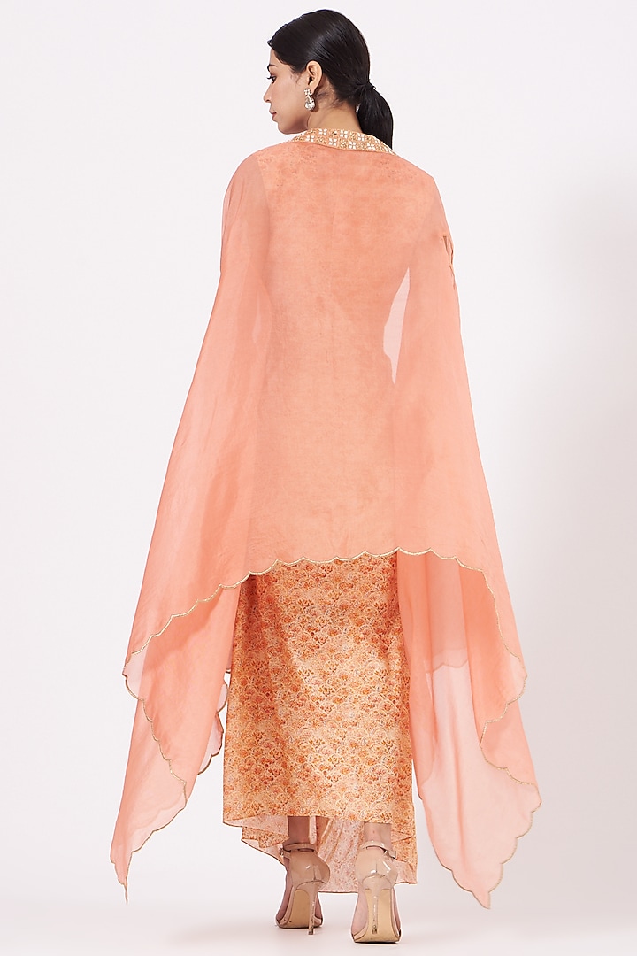 Peach Printed Cowl Kurta With Cape by Petticoat Lane at Pernia's Pop Up Shop