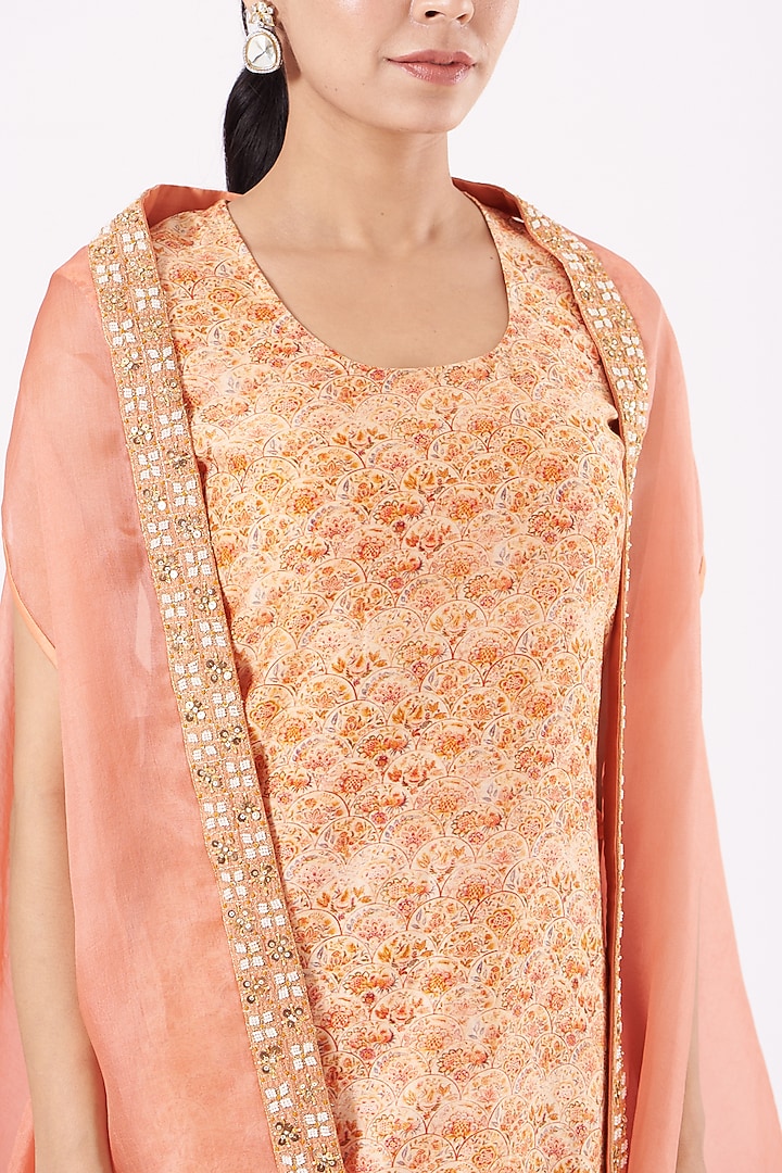 Peach Printed Cowl Kurta With Cape by Petticoat Lane at Pernia's Pop Up Shop