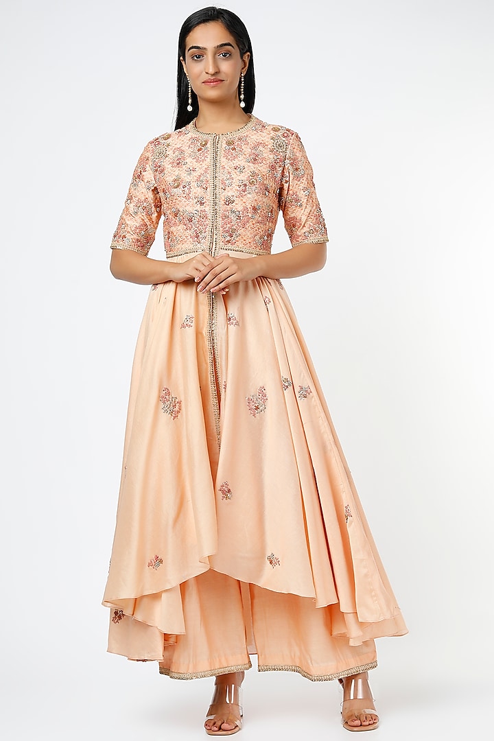 Peach Embroidered Anarkali Set by Petticoat Lane at Pernia's Pop Up Shop