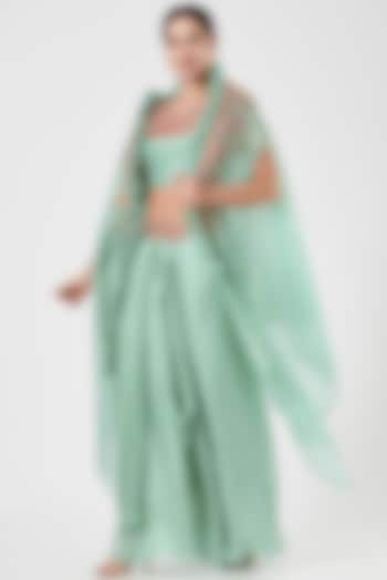 Green Satin Skirt Set by Petticoat Lane at Pernia's Pop Up Shop