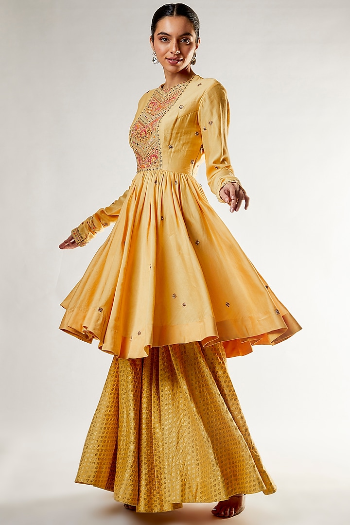 Yellow Brocade Sharara Set by Petticoat Lane at Pernia's Pop Up Shop