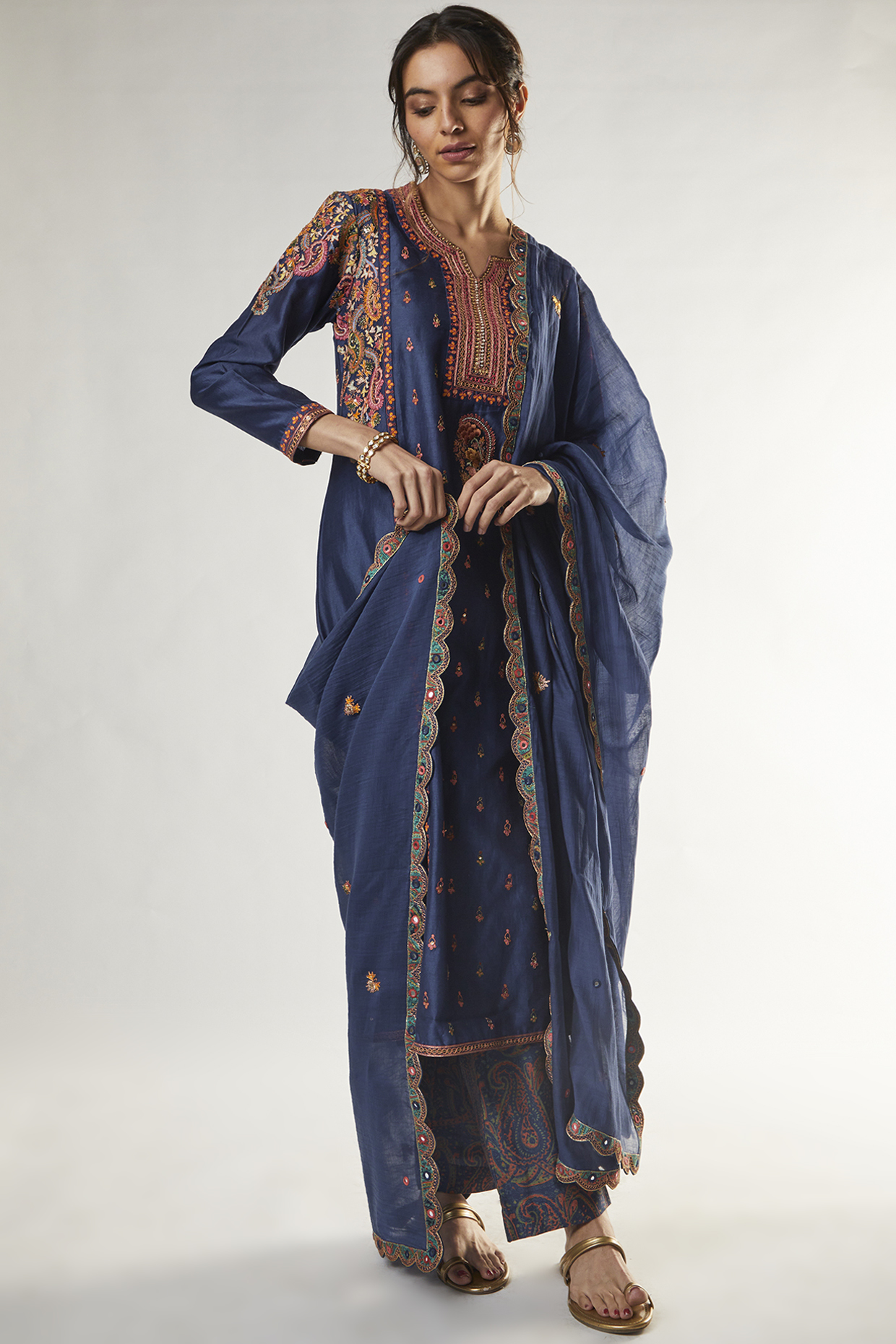 Blue Chanderi Kurta Set by Petticoat Lane at Pernia's Pop Up Shop