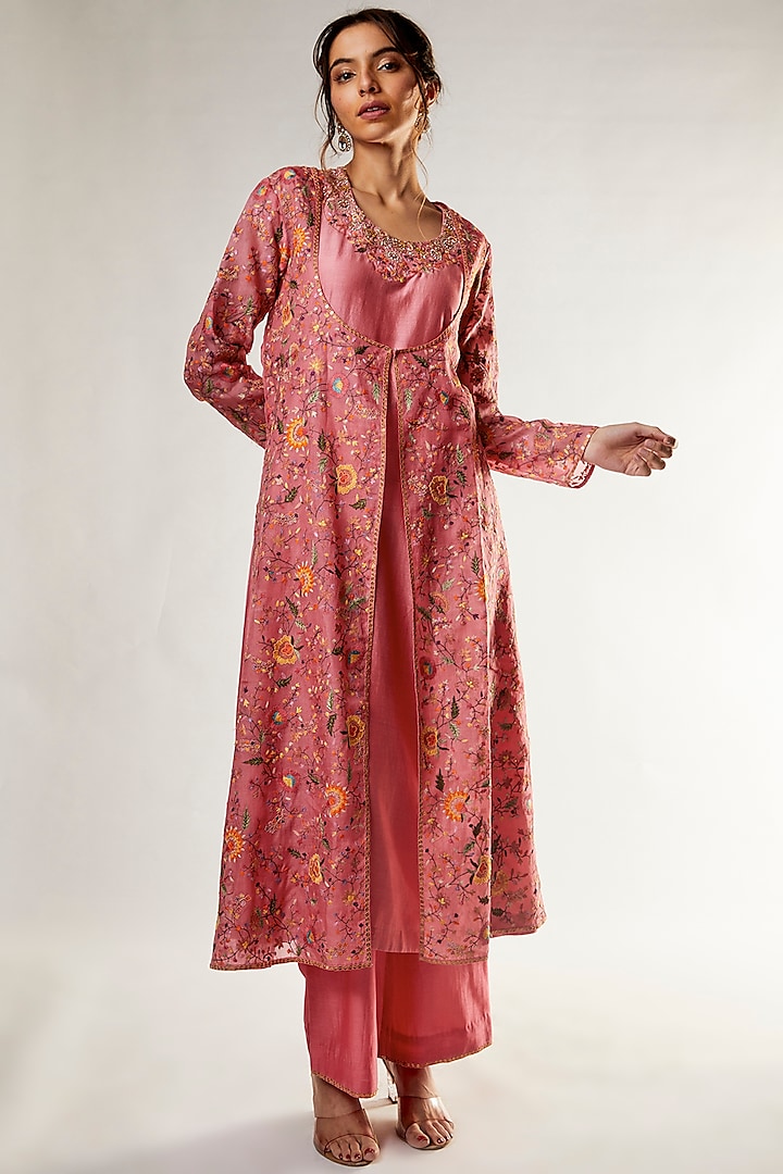 Pink Organza Embroidered Jacket Set by Petticoat Lane at Pernia's Pop Up Shop